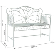 Outsunny Garden 2 Seater Metal Bench Park Seating Outdoor Furniture Chair w/ Decorative Backrest White Outsunny