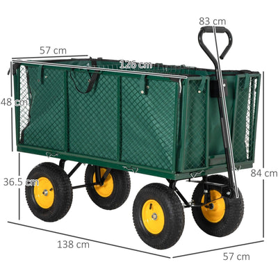 4 Wheel Heavy Duty Garden Trolley, Green Outsunny