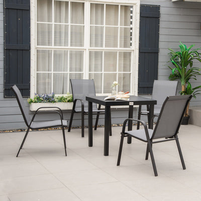 Outsunny Set of 4 Garden Dining Chair Set Stackable Outdoor Patio Furniture Set with Backrest and Armrest, Dark Grey Outsunny