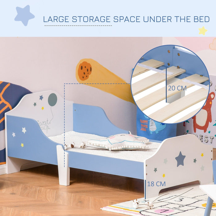 Kids Wooden Bed, Guardrails, Stars, 143x74x59cm, Blue