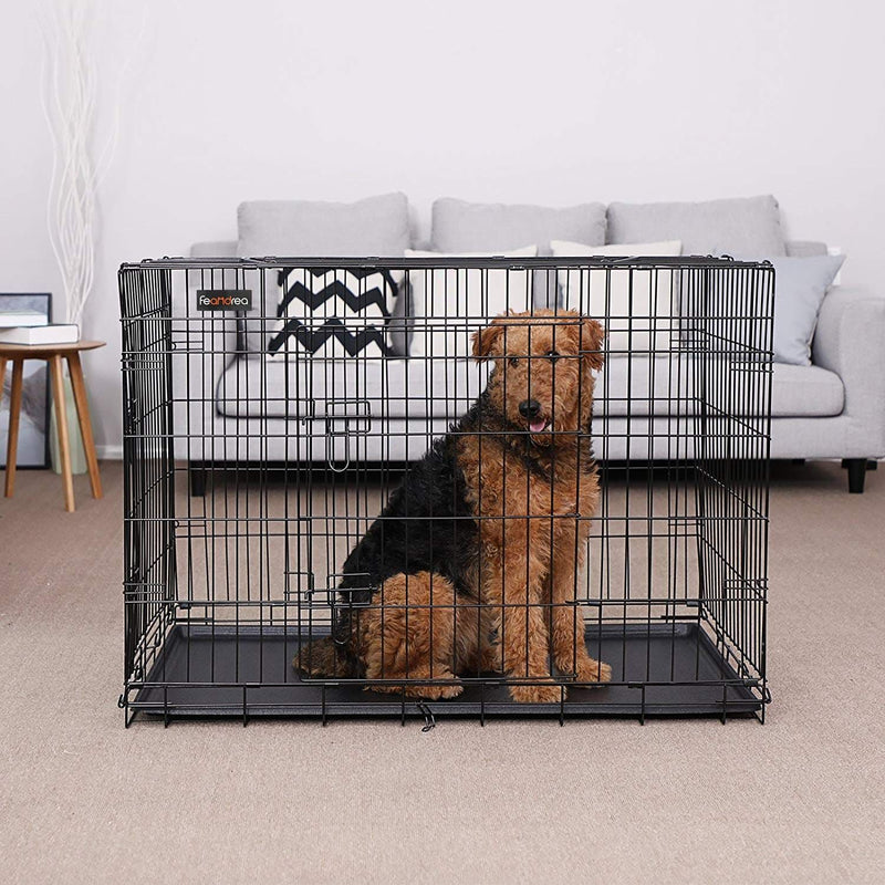 Feandrea Folding Dog Crate Large, 106x70x77cm, Black