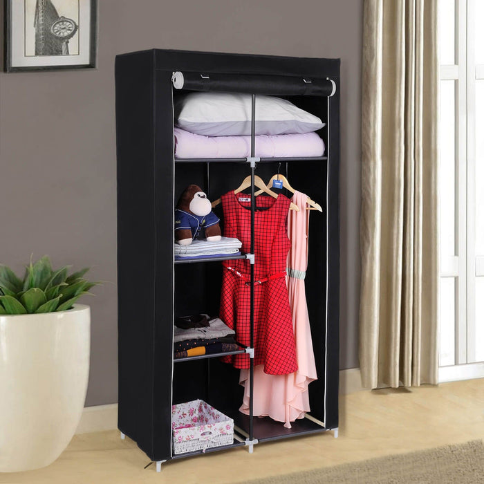 Double Canvas Wardrobe With 2 Hanging Rails, Grey