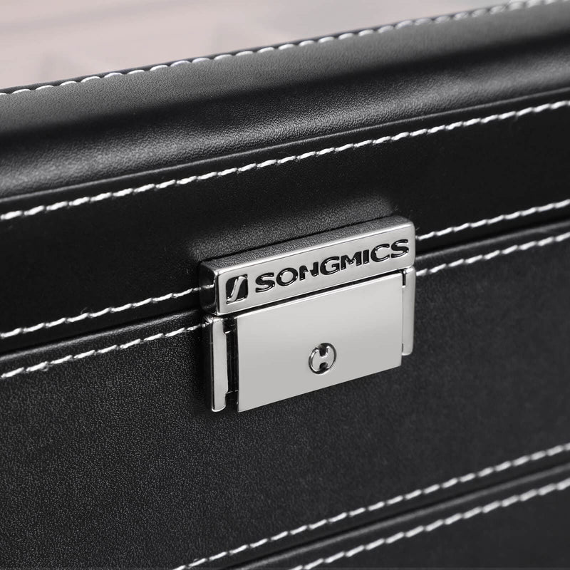 Black Leather Watch Box With Drawer and Glass Top by Songmics