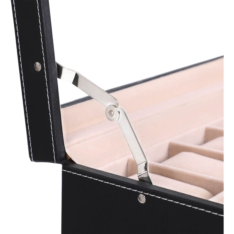 Black Leather Watch Box With Drawer and Glass Top by Songmics