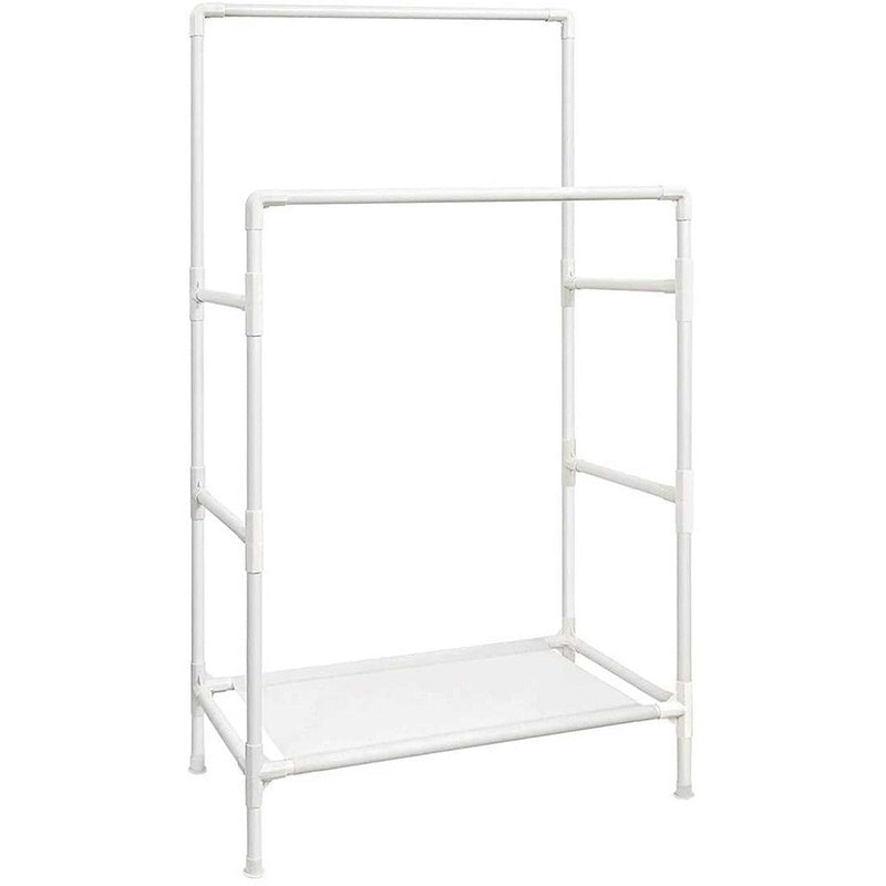 Double Rails Clothes Rack With Shelf, White