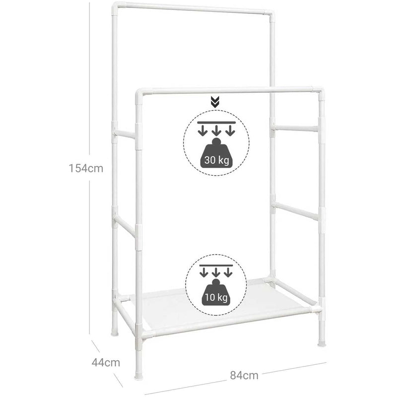 Double Rails Clothes Rack With Shelf, White