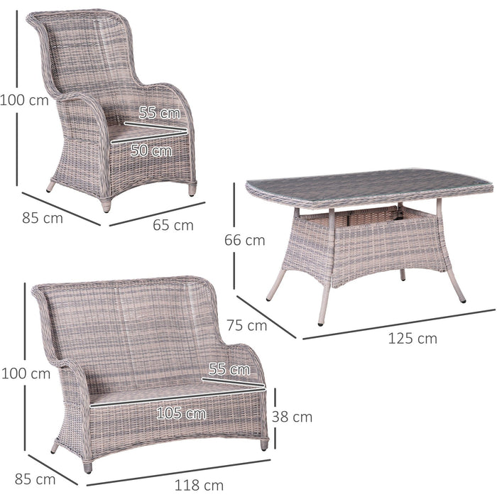 Outsunny 4 Seater Wicker Dining Set with High Back Chairs - Grey