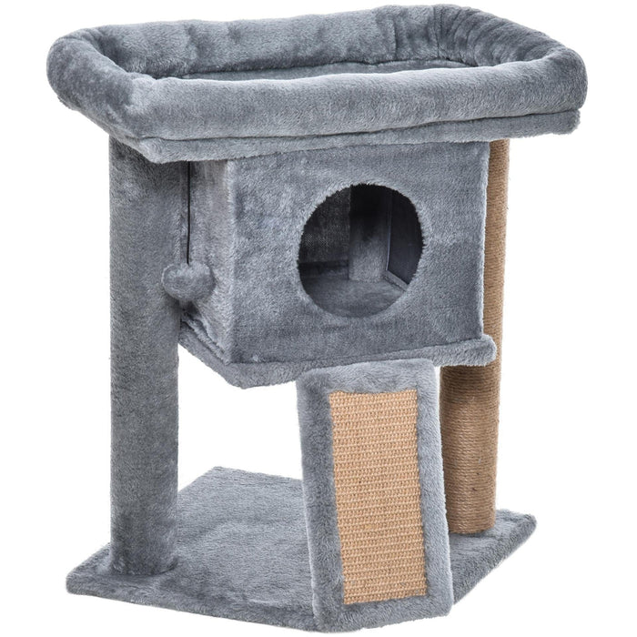 Indoor Cat House With Platform - Grey