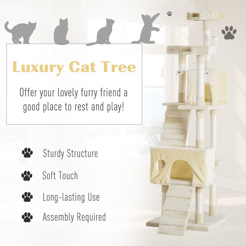 181cm Multi-Level Cat Tree, Sisal Scratching Post, Beige