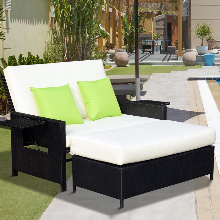 2 Seater Rattan Daybed Outdoor, Black