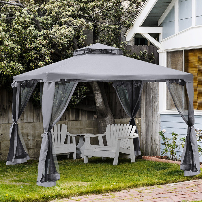 Stylish Metal Frame Gazebo With Mesh Sides, Vented Roof, 3x3