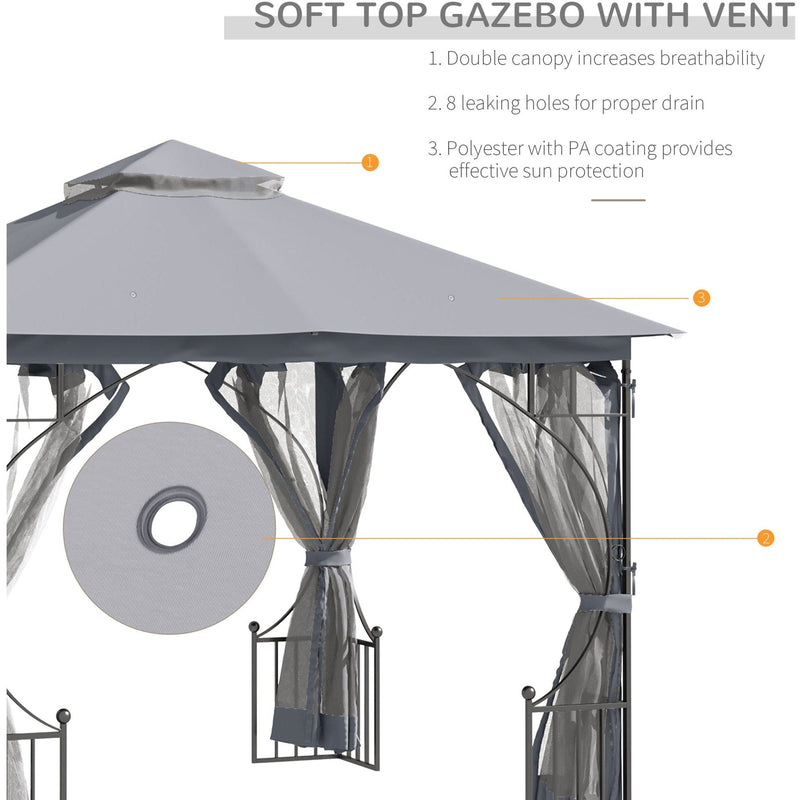 Metal Frame Gazebo With Privacy Curtains, Double Tier, 3x3m