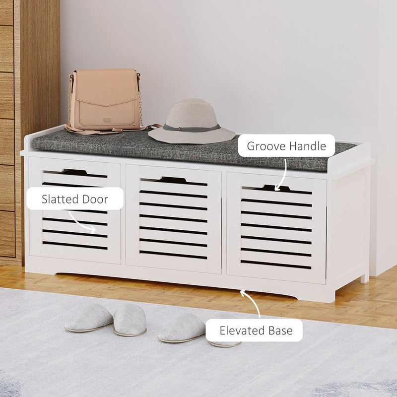 Shoe Storage Bench With Cushion and Drawers - White/Grey
