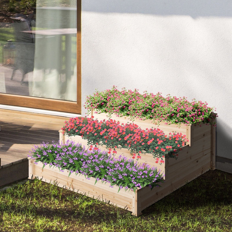 3 Tier Raised Wooden Garden Bed, 124x124 cm Outsunny