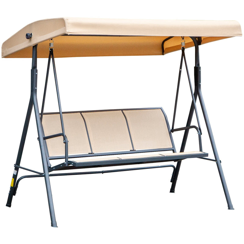 Beige 3 Seater Swing Chair With Adjustable Canopy, Black Outsunny