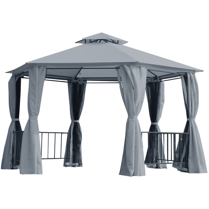 Hexagonal Metal Frame Gazebo With Sides, 3x3m