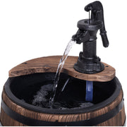 Outsunny Wood Barrel Patio Water Fountain Electric Pump Garden Decorative Ornament with Flower Planter Decor Outsunny