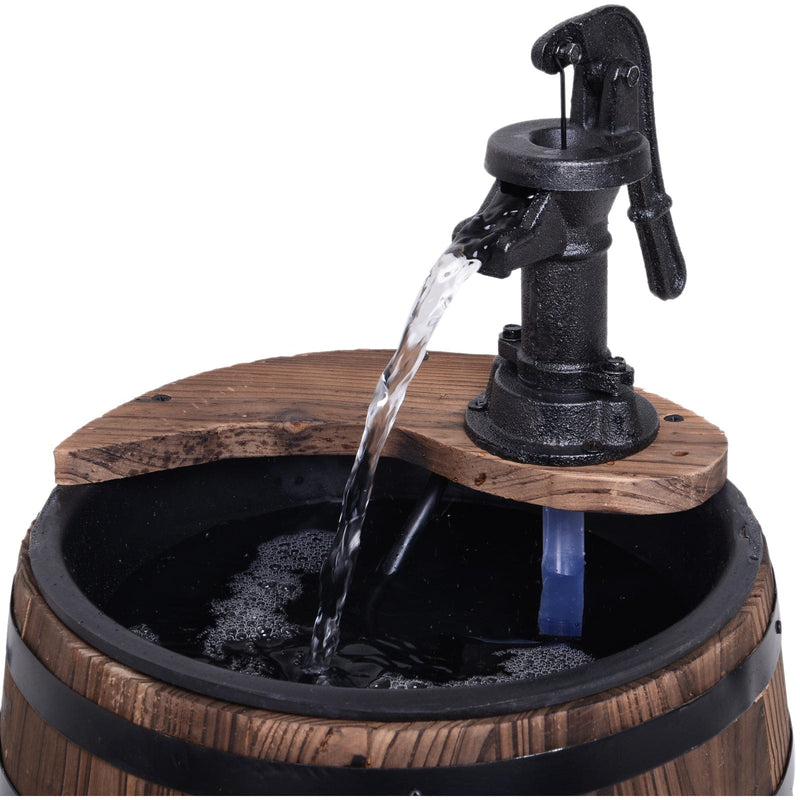 Outsunny Wood Barrel Patio Water Fountain Electric Pump Garden Decorative Ornament with Flower Planter Decor Outsunny