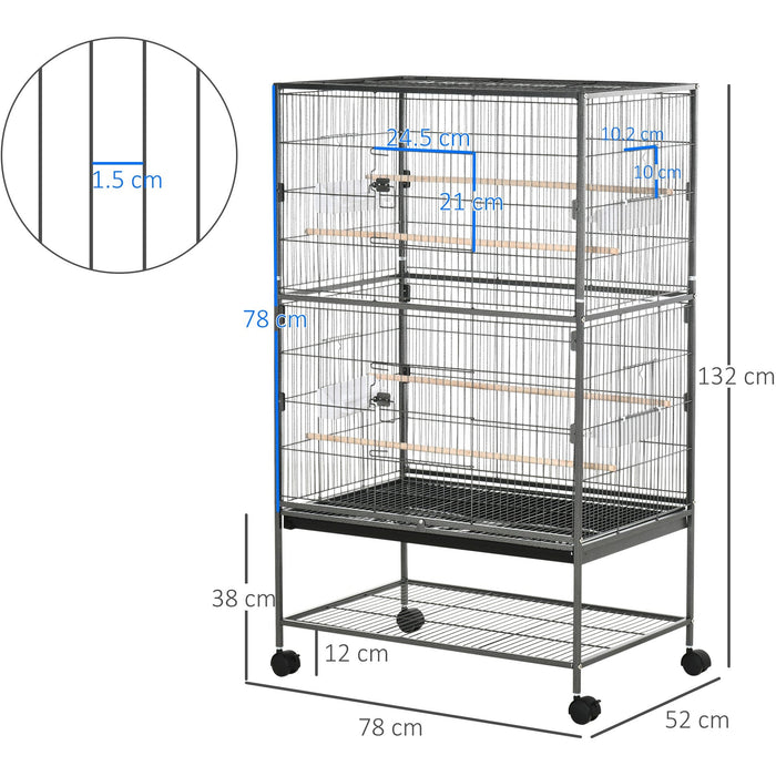 Large Bird Cage with Rolling Stand, Dark Grey