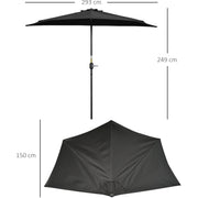 Half Parasol for Patio, Balcony - Black Outsunny