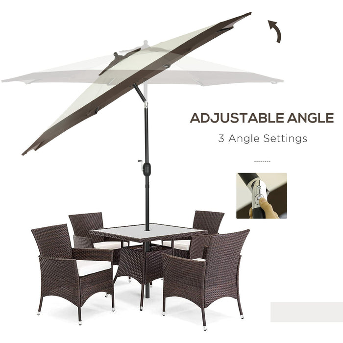 2.7m Tilting Garden Parasol with Metal Ribs, Coffee