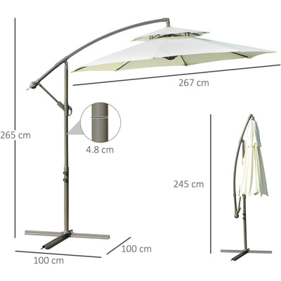 2.7m Banana Cantilever Parasol, Crank, Double Tier Canopy Outsunny