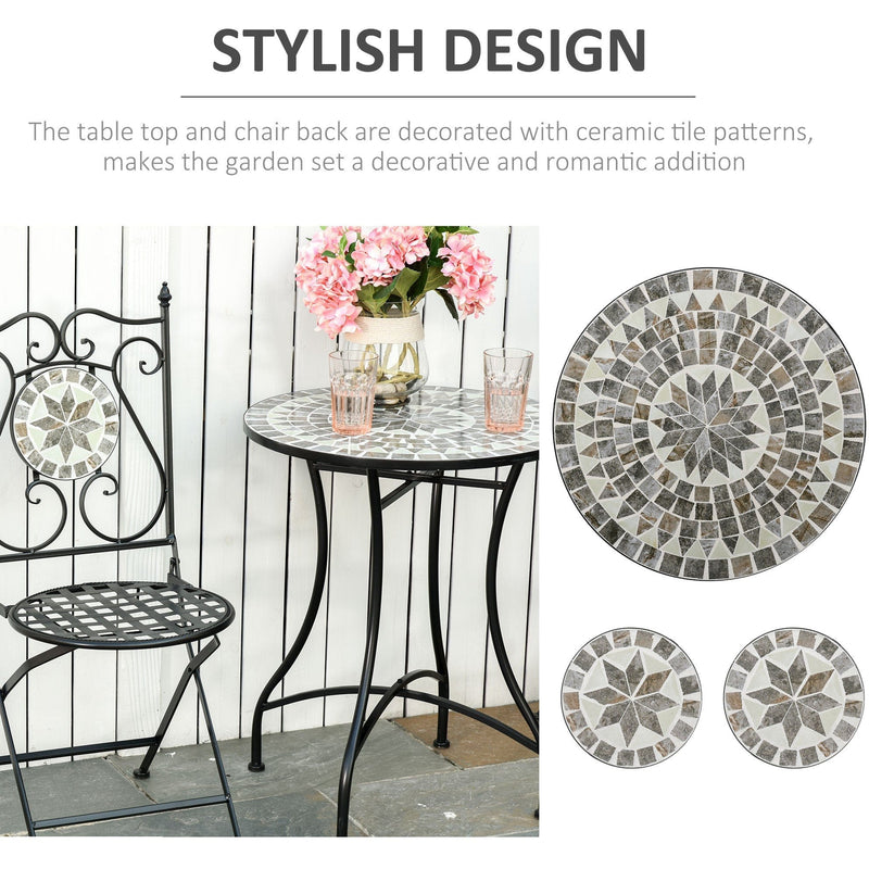 3-PC Mosaic Bistro Set with Folding Chairs