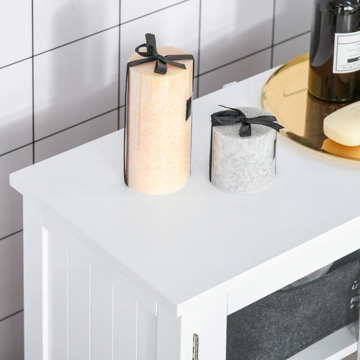 White Bathroom Floor Cabinet with Tempered Glass Doors