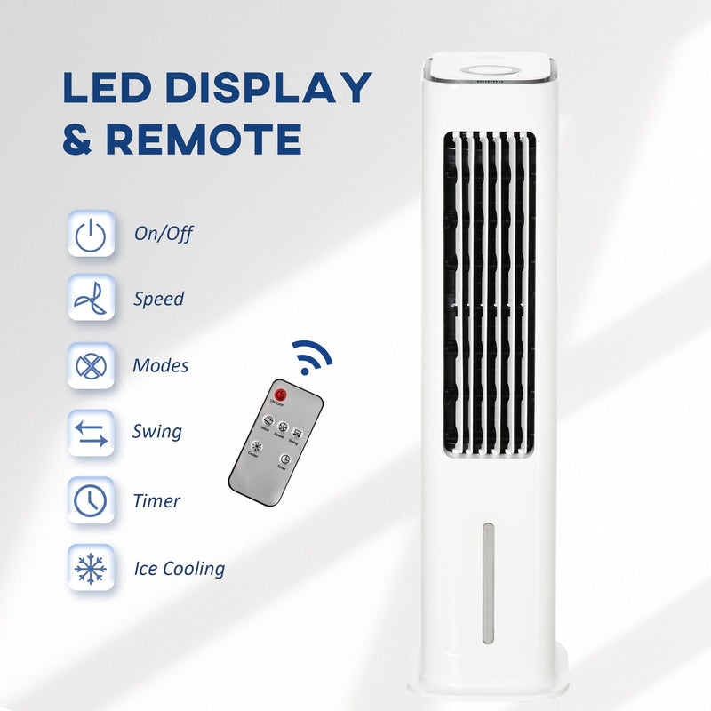 HOMCOM Evaporative Air Cooler, Oscillating Ice Cooling Fan with 3 Modes, 3 Speeds, Remote Control, Timer, and Oscillation, White Homcom