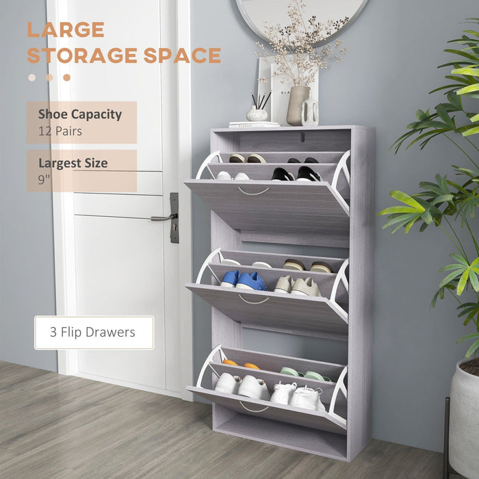 HOMCOM Grey Shoe Storage Cabinet, Narrow and Slim