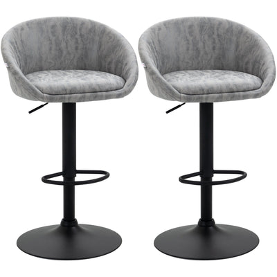 Adjustable Kitchen Bar Stools with Backs, Grey Leather Homcom