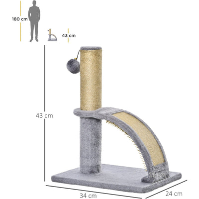 Cat Tree Tower, Jute Post, Massage Board, 34x24x43cm, Grey Pawhut