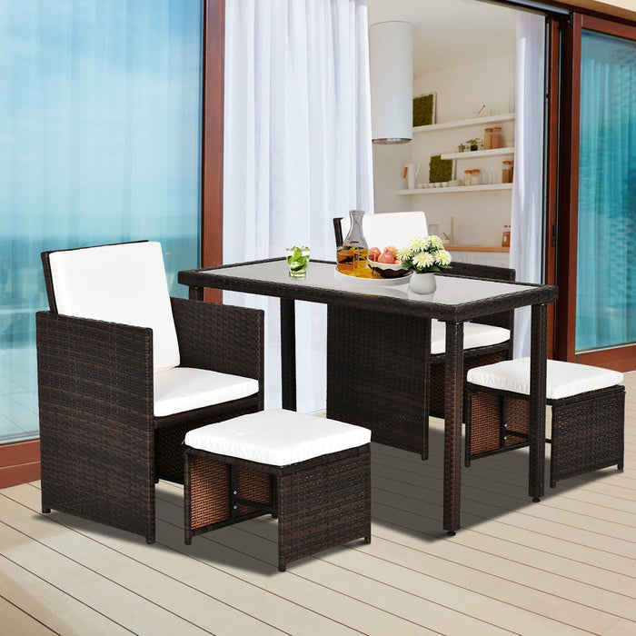 Rattan Dining Set with Table, Chairs & Footstools