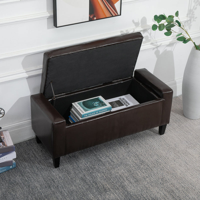 Brown Leather Storage Ottoman, 92x40x40 cm