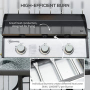 Outsunny Gas Plancha Grill with 3 Stainless Steel Burner, 9kW, Portable Tabletop Gas BBQ w/Non-Stick Griddle for Camping Picnic Garden Party Festival Outsunny
