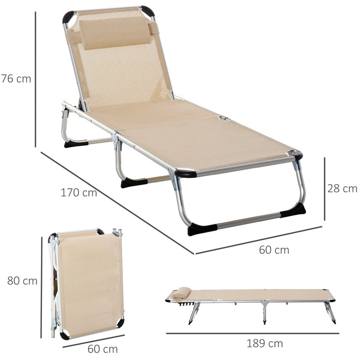 Foldable Sun Lounger, 5-Level Adjustable Back