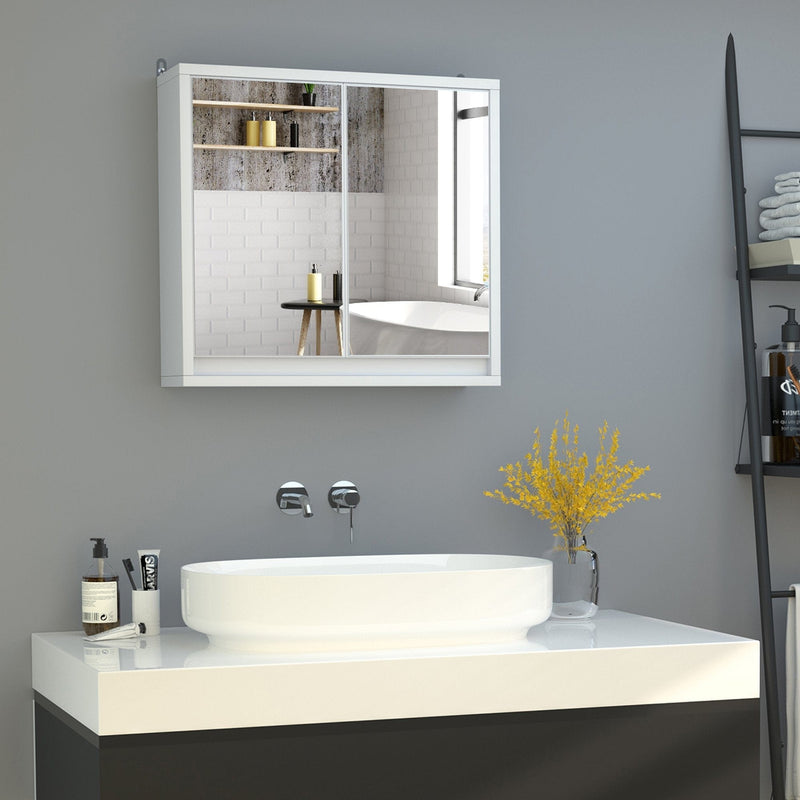 Wall Mounted Bathroom Mirror Cabinet, 2 Doors, 48x14.5x45cm