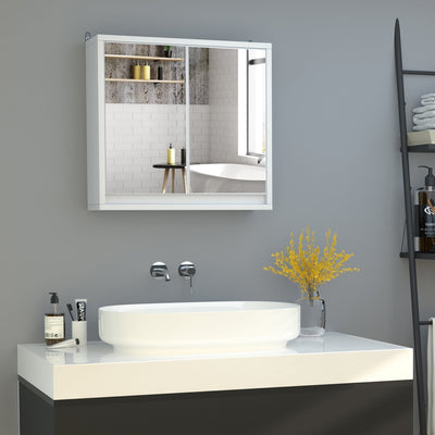 Wall Mounted Bathroom Mirror Cabinet, 2 Doors, 48x14.5x45cm Kleankin