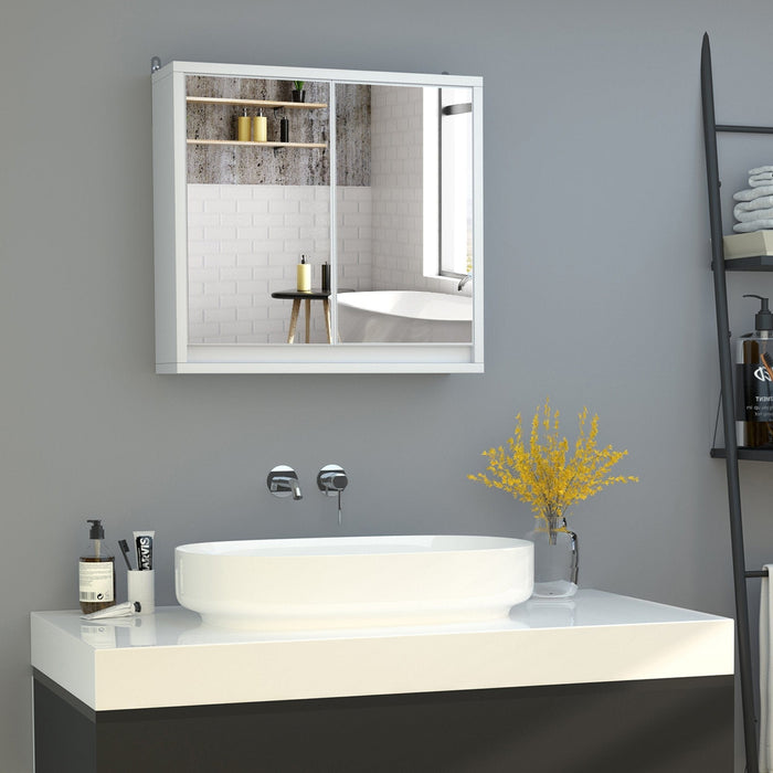 Bathroom Wall Cabinet With Mirror, 56L x 13W x 58H cm, White