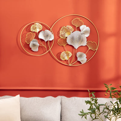 3D Ginkgo Leaves Metal Wall Art: Gold Homcom