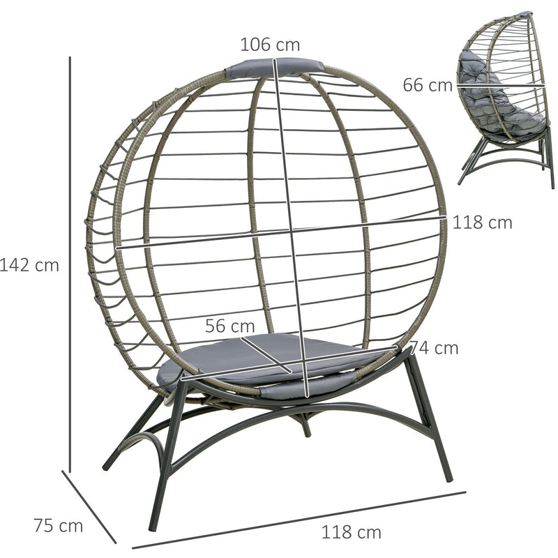 Foldable Rattan Egg Chair - Indoor/Outdoor - Grey/Black