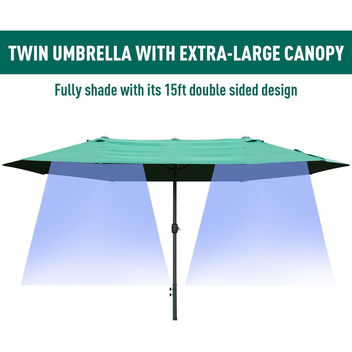 4.6m Double Sided Parasol With Crank Handle, Cross Base