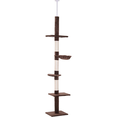 Brown Cat Tree: 5-Tier, Adjustable (230-260cm) Pawhut