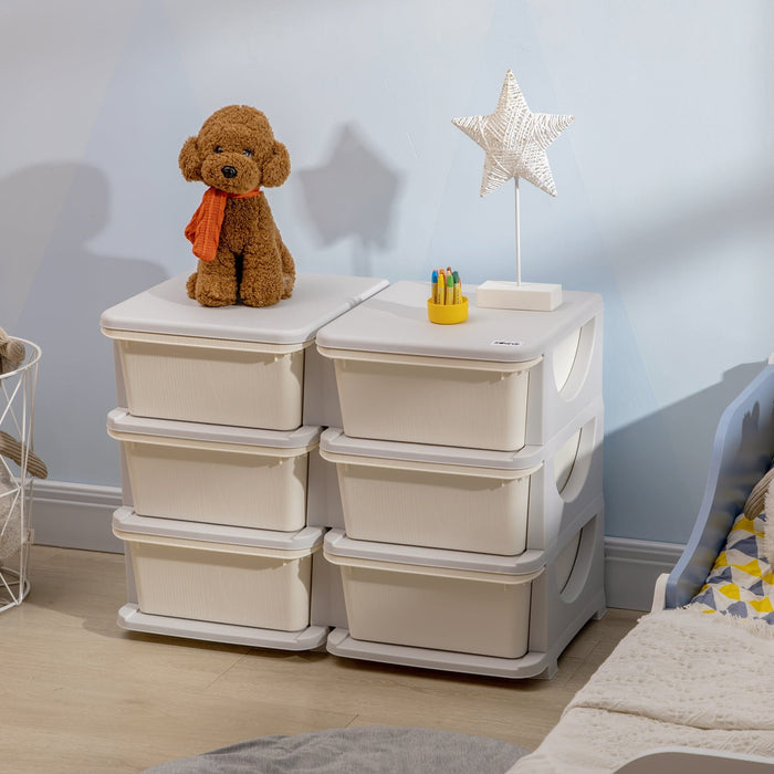 ZONEKIZ Cream 3-Tier Kids Toy Storage with 6 Drawers