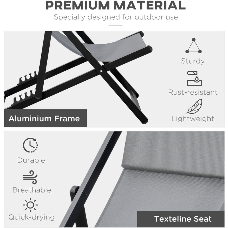 Set of 2 Folding Deck Chairs, Grey