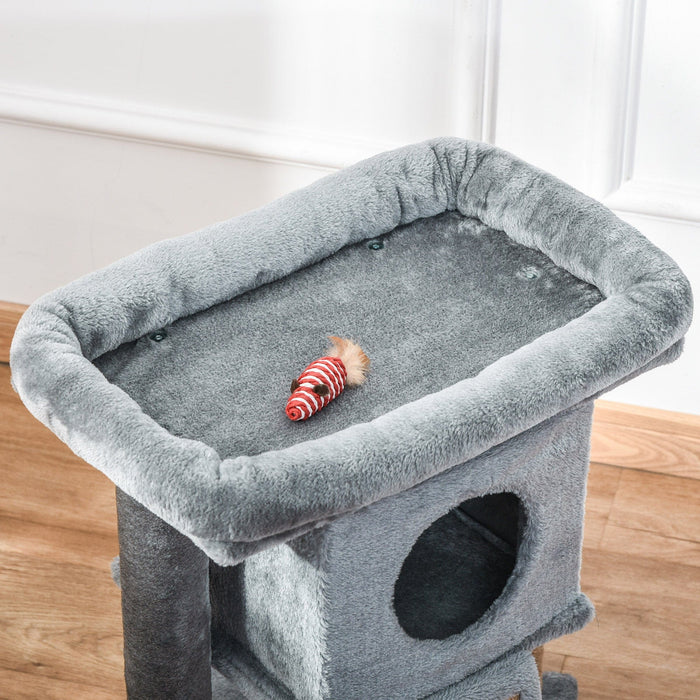 Indoor Cat House With Platform - Grey