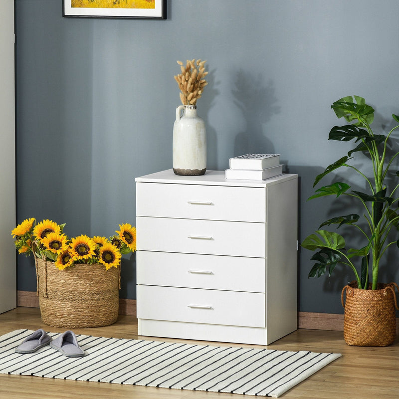 White 4 Drawer Chest, Metal Rails
