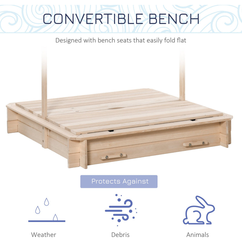 Wooden Sandpit with Adjustable Canopy and Benches for Shaded Outdoor Play Natural Blue White Outsunny