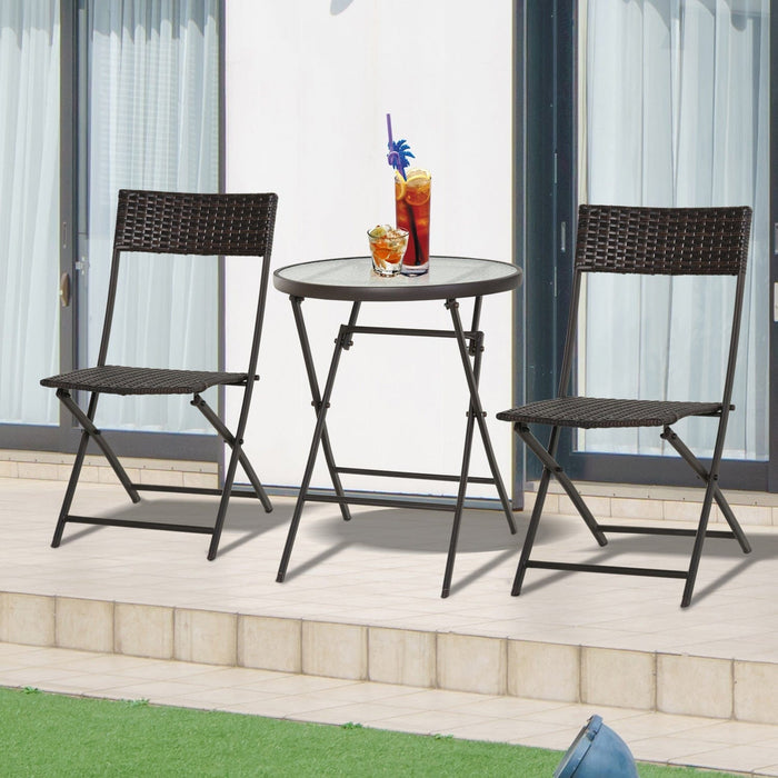 2 Seater Rattan Bistro Set with Glass Coffee Table - Brown