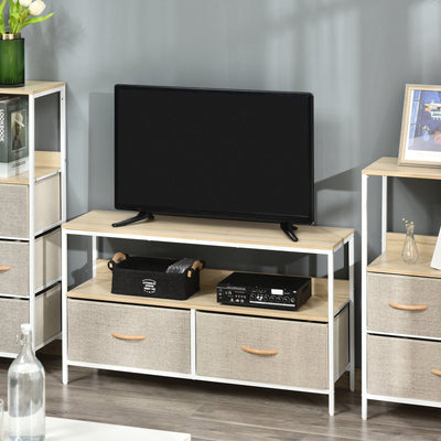 Maple Wood TV Unit With 2 Linen Drawers Homcom
